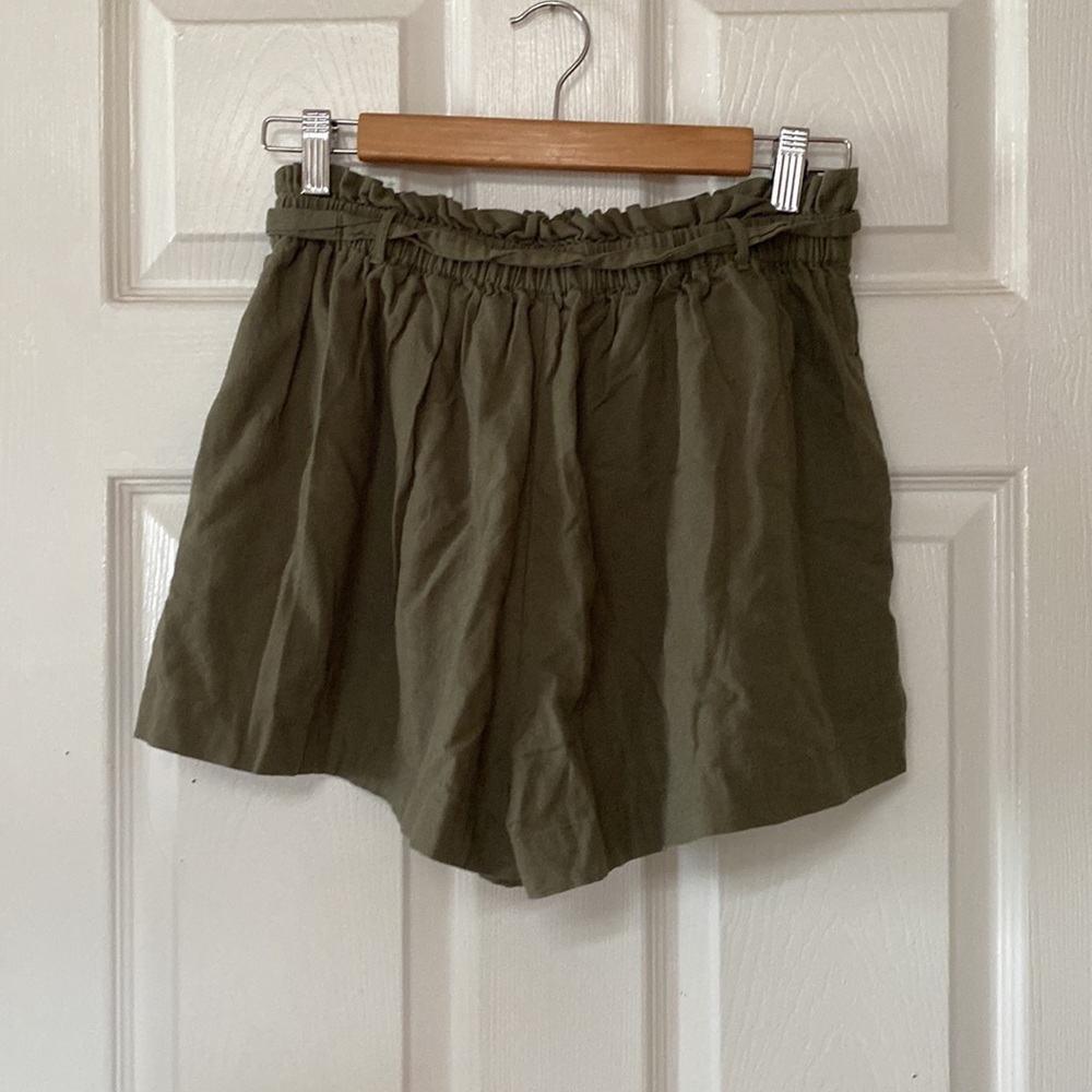 AE American Eagle Olive Army Green Linen High Waist Shorts - Picture 2 of 11